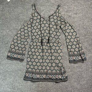 Xhilaration Womens A Line Dress Multicolor Medallion Cold Shoulder Tassel Boho S
